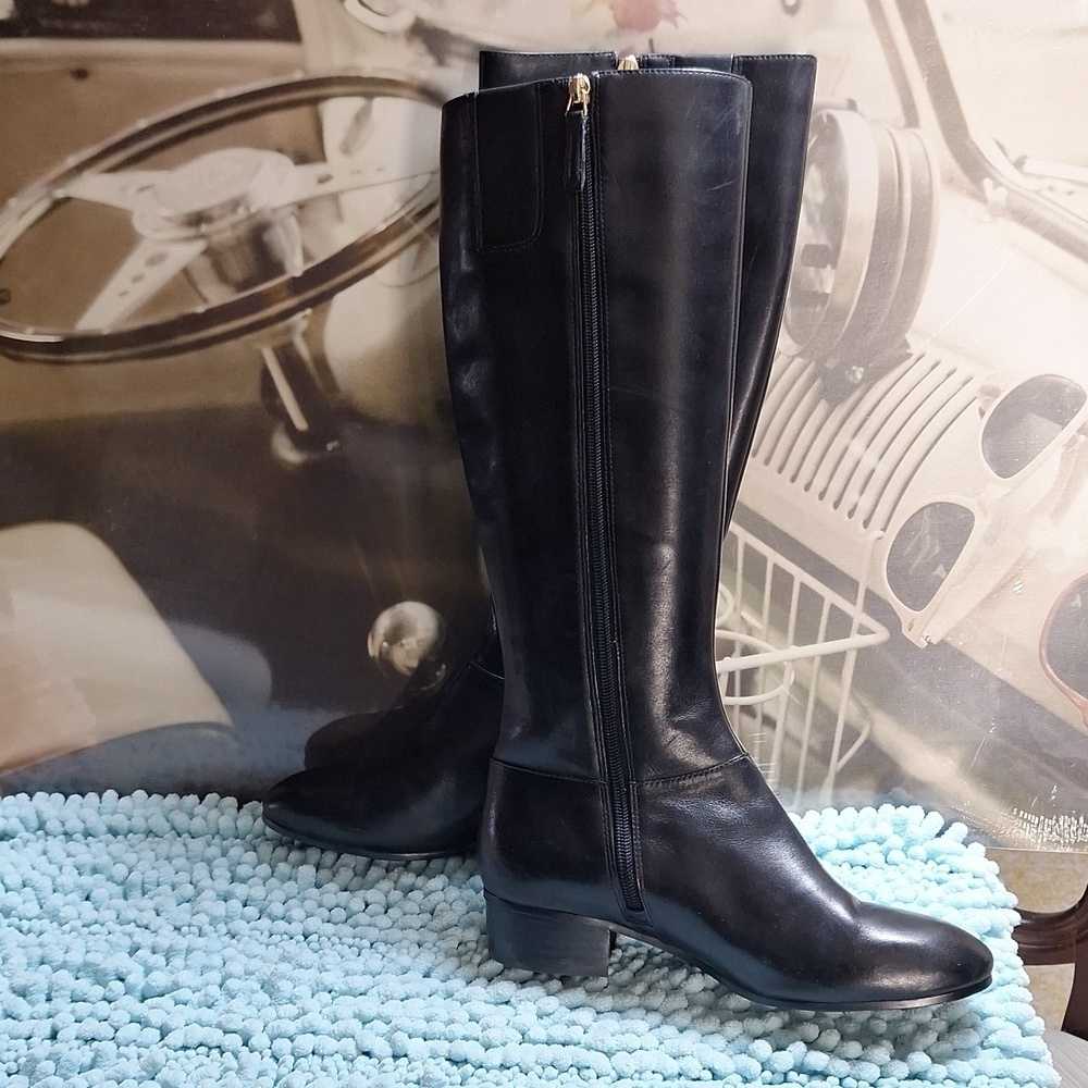Nine West 6 1/2 M leather tall black boots - Picture 3 of 10